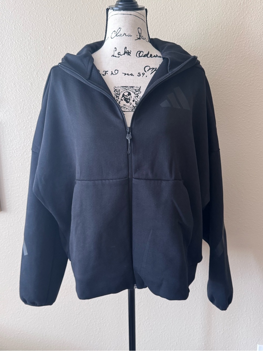 Adidas Womens Black Full-Zip Hooded sweatshirt